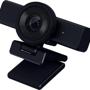 Razer Kiyo V2 X 1440p streaming webcam best webcam under 100 review Gallery 1: Razer Kiyo V2 X QHD webcam 80 degree wide angle field of view Gallery 2: Razer Kiyo V2 X webcam privacy shutter close up Gallery 3: Razer Kiyo V2 X streaming webcam tripod mount L-shape design