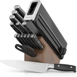 Ninja NeverDull 15 piece knife set with walnut wood block and built in sharpener