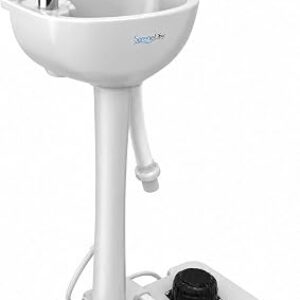 Portable hand washing station in white with foot pump, tap, soap dispenser and towel holder