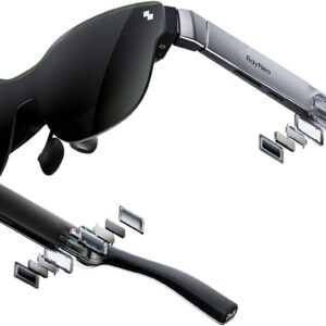 XR glasses in silver, the RayNeo Air 3s wearable display connected by a USB-C cable