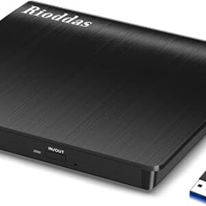 Rioddas external CD DVD drive USB 3.0 portable optical drive with embedded cable