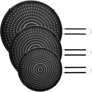Silicone splatter screen on a frying pan