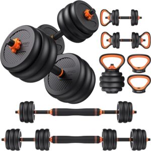 Adjustable dumbbells from the FEIERDUN DS2 set with stacked plates and a connector bar