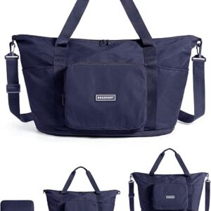 BAGSMART foldable travel bag expandable 37L duffel in navy blue with trolley sleeve