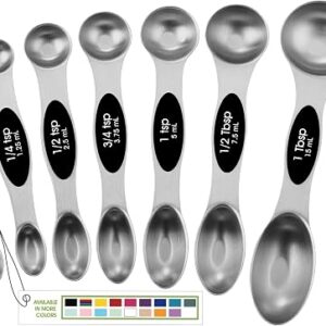 Magnetic measuring spoons set of eight in black stainless steel nested in a stack