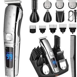 Ufree beard trimmer grooming kit with six interchangeable heads in silver