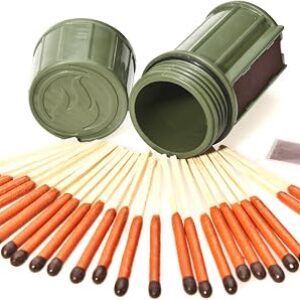 UCO stormproof matches with the waterproof case, striker strip and long match sticks