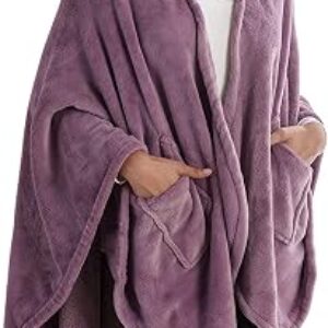 Berkshire Blanket wearable blanket plush cape wrap with pockets in plum