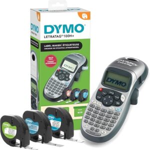 DYMO label maker LetraTag 100H handheld unit with three label tape cassettes