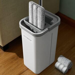 JOYMOOP flat mop and bucket set with three washable microfiber pads