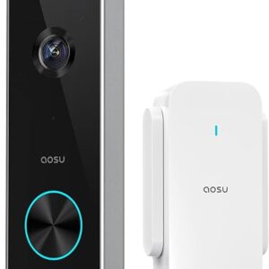 Video doorbell camera mounted beside a front door showing a head to toe view