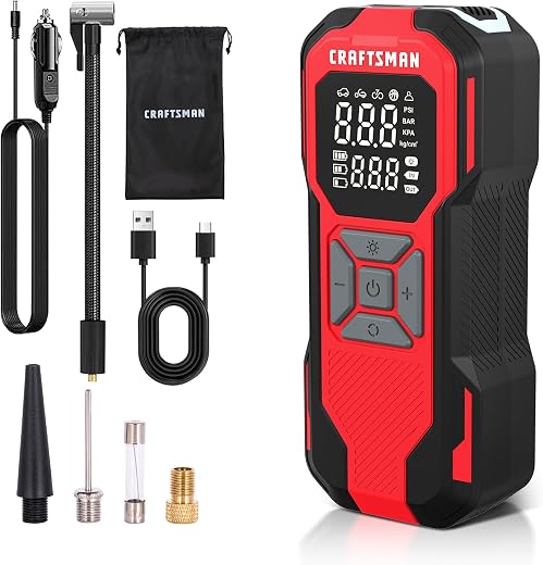 Car boot essentials — cordless tyre inflator, jump starter, torch and multitool