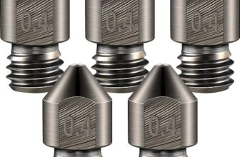 hardened steel nozzle set of five 0.4 mm MK8 nozzles on a workbench