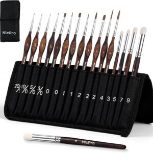 kolinsky sable paint brushes — Nicpro 16-piece Kolinsky sable miniature brush set