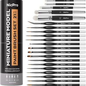 model paint brush set — Nicpro 21-piece miniature paint brush and drybrush set