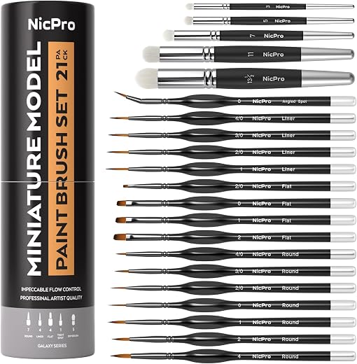 model paint brush set — Nicpro 21-piece miniature paint brush and drybrush set