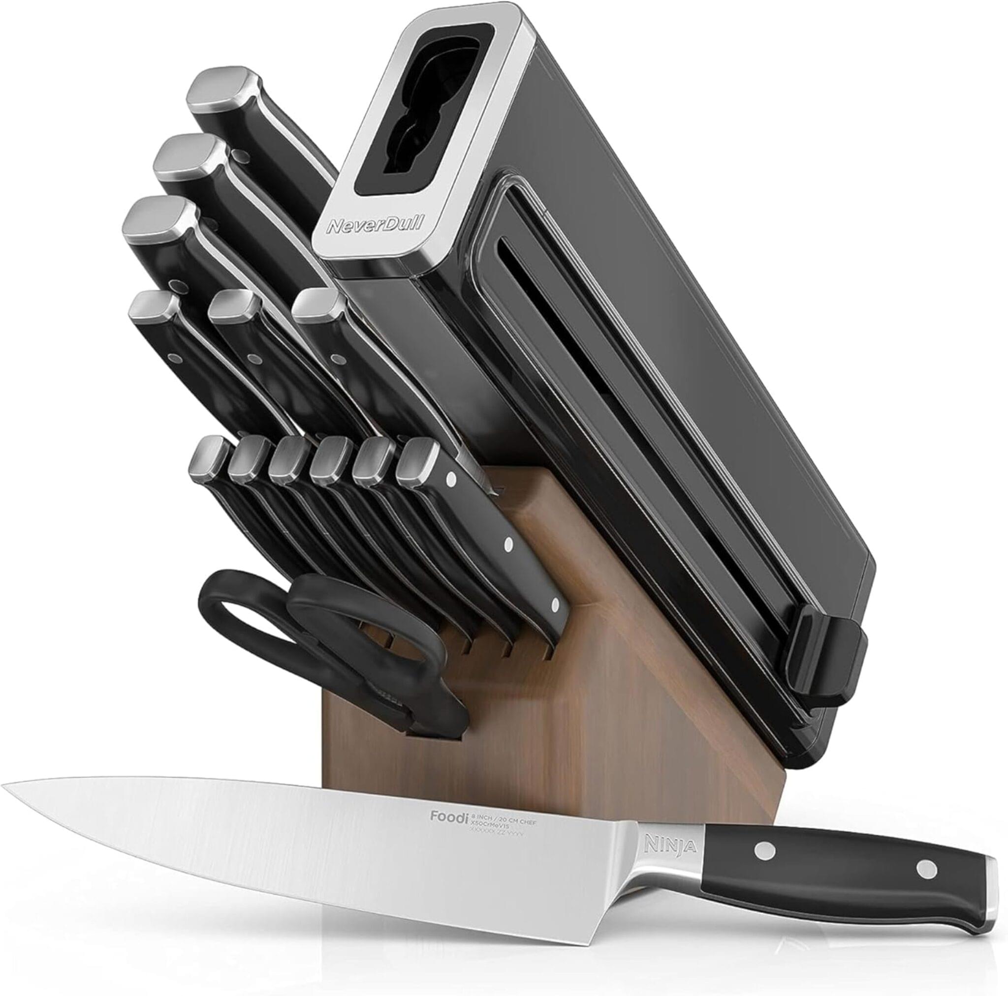 Ninja NeverDull 15 piece knife set with walnut wood block and built in sharpener