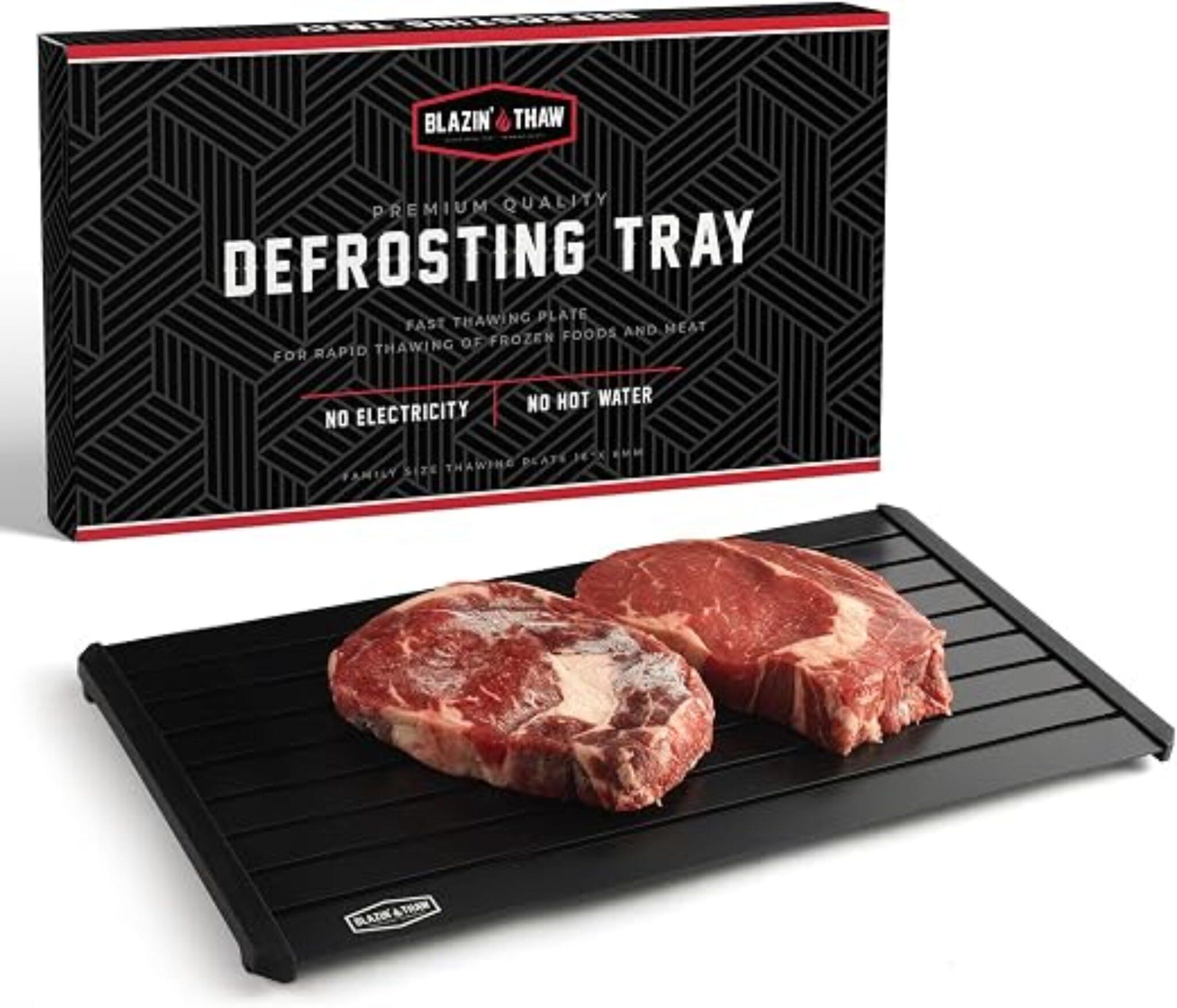 16 inch BLAZIN' THAW defrosting tray for frozen meat with drainage channels