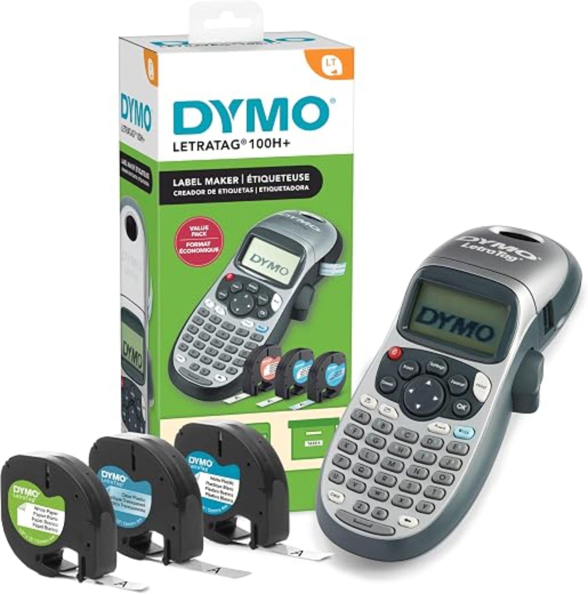 DYMO label maker LetraTag 100H handheld unit with three label tape cassettes