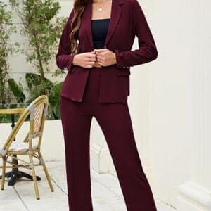 Women’s Burgundy Business Pant Suit — Best 2-Piece Blazer and Trouser Set for Work?